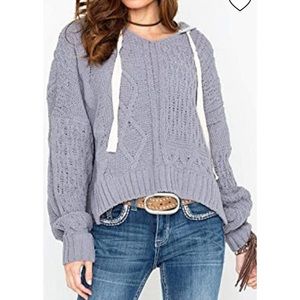 Elan Women's Fleece-Hooded Cable-Knit Sweater Gray